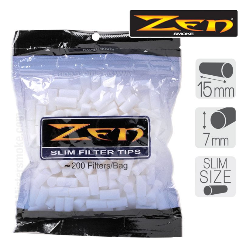 Sachet de 200 filtres slim Zen en acétate pour cigarettes, format pratique et économique avec fermeture zip