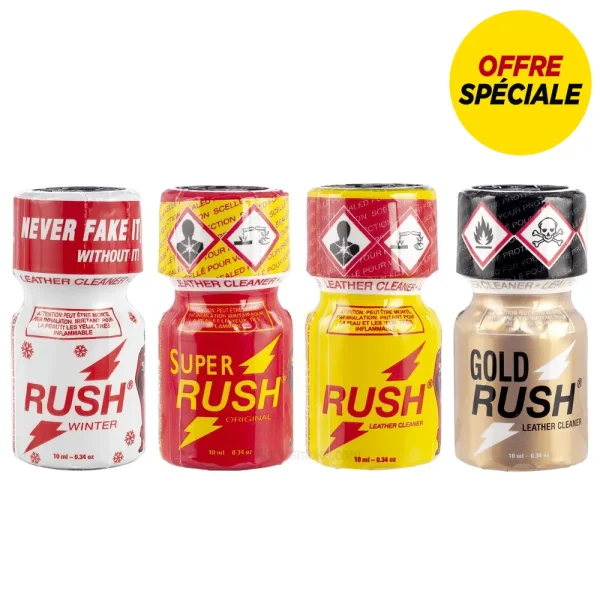 POPPERS RUSH PAS CHER - Pack de 4 flacons de Poppers RUSH Original au meilleur prix - Idéal pour les débutants