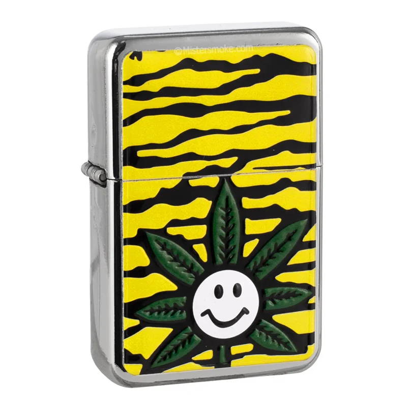 briquet essence original pas cher - briquet réutilisable - design smiley feuille de cannabis