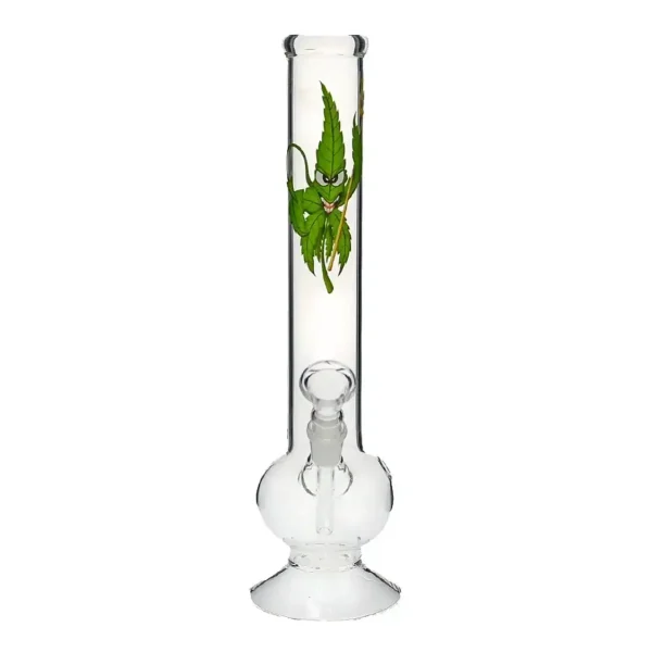 Bang en verre décoré d'une feuille de cannabis - Grand bong original en verre de laboratoire de qualité