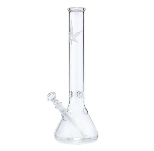 Bang en verre Leaf Beaker 35 cm - Pipe à eau en verre avec feuille de cannabis