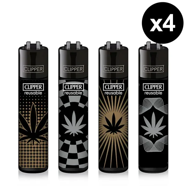 Briquet CLIPPER Maxi Gold and Silver Leaves x4 - Briquet Rechargeables avec du gaz classique, pour une utilisation durable et économique.