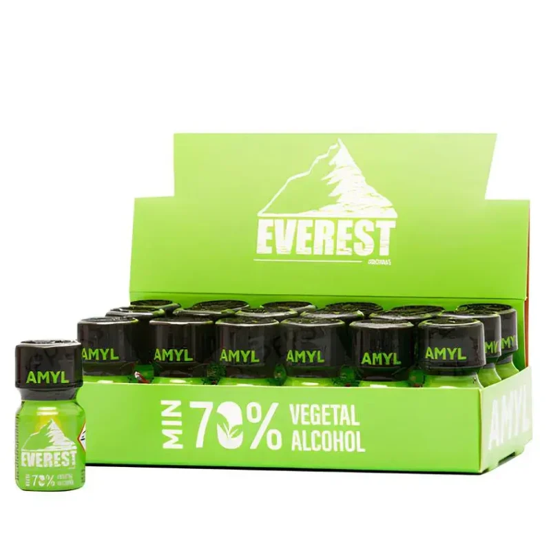 Display de 18 Poppers Everest Green 10 ml nitrite de propyle puissant et compact