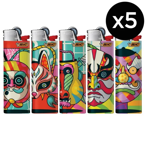 Briquet BIC Masks x5 - Lot de 5 briquets à pierre design original BIC