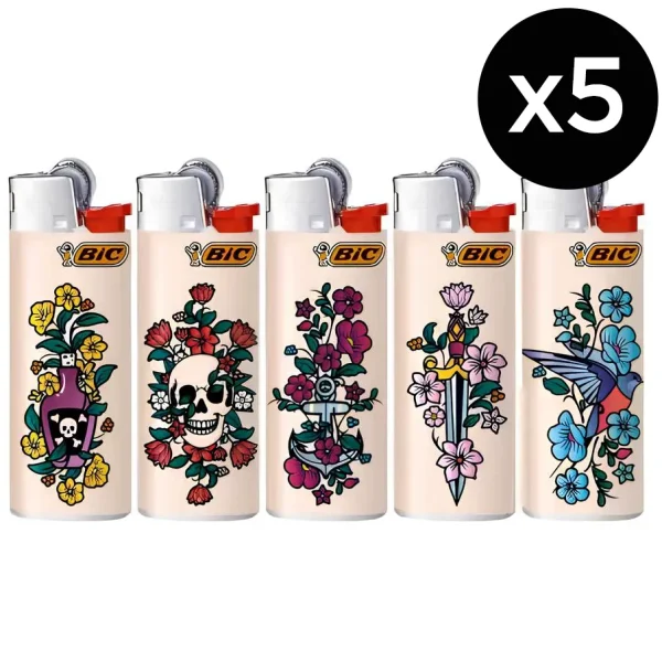 Lot de 5 Briquets BIC Mini - Collection Tattoo - Au Meilleur Prix