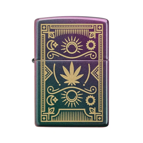 zippo original cannabis petrol iridescent avec symboles