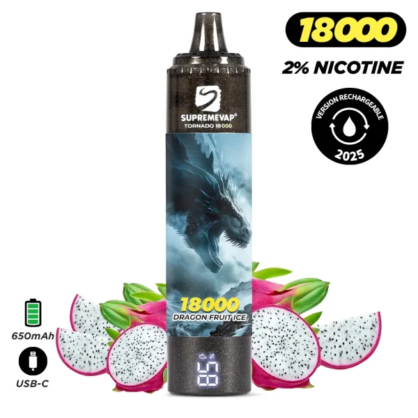 Puff Supremevap Tornado 18000 - Fruit du Dragon avec 2% de nicotine.