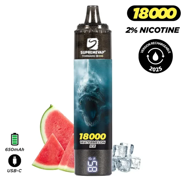 Puff 18000 pastèque glacée avec 2% de nicotine par Tornado et Supremevap.